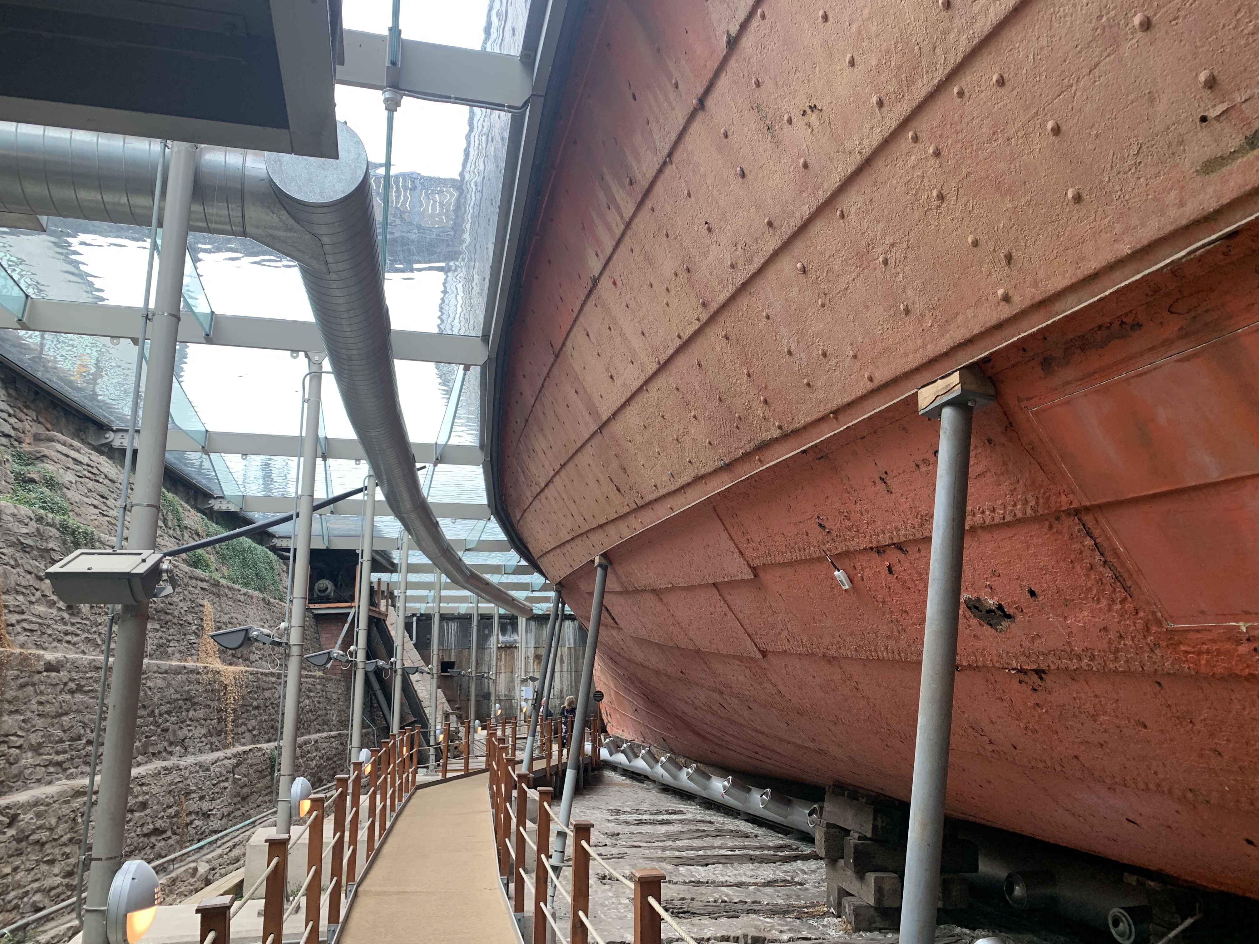 Underwater hull of the SS Great Britain in dry dock in Bristol