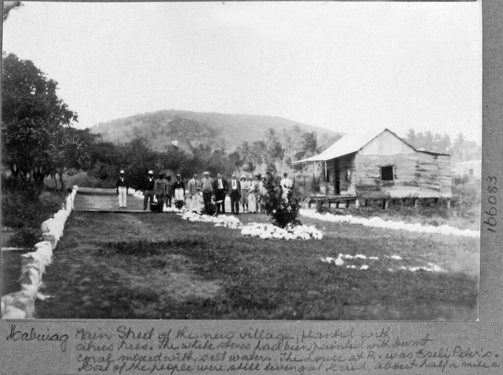 Hon J C Peterson Home Secretary and party with councillors and police, Main Street, Mabuiag, Torres Strait Isl